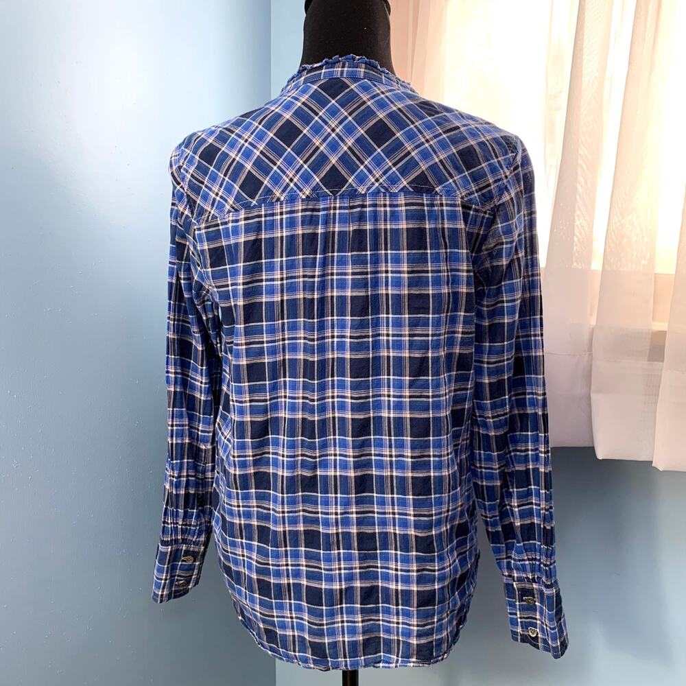 J. Crew Ocean Blue Plaid Ruffle Popover Shirt Size 8 - Picture 4 of 7